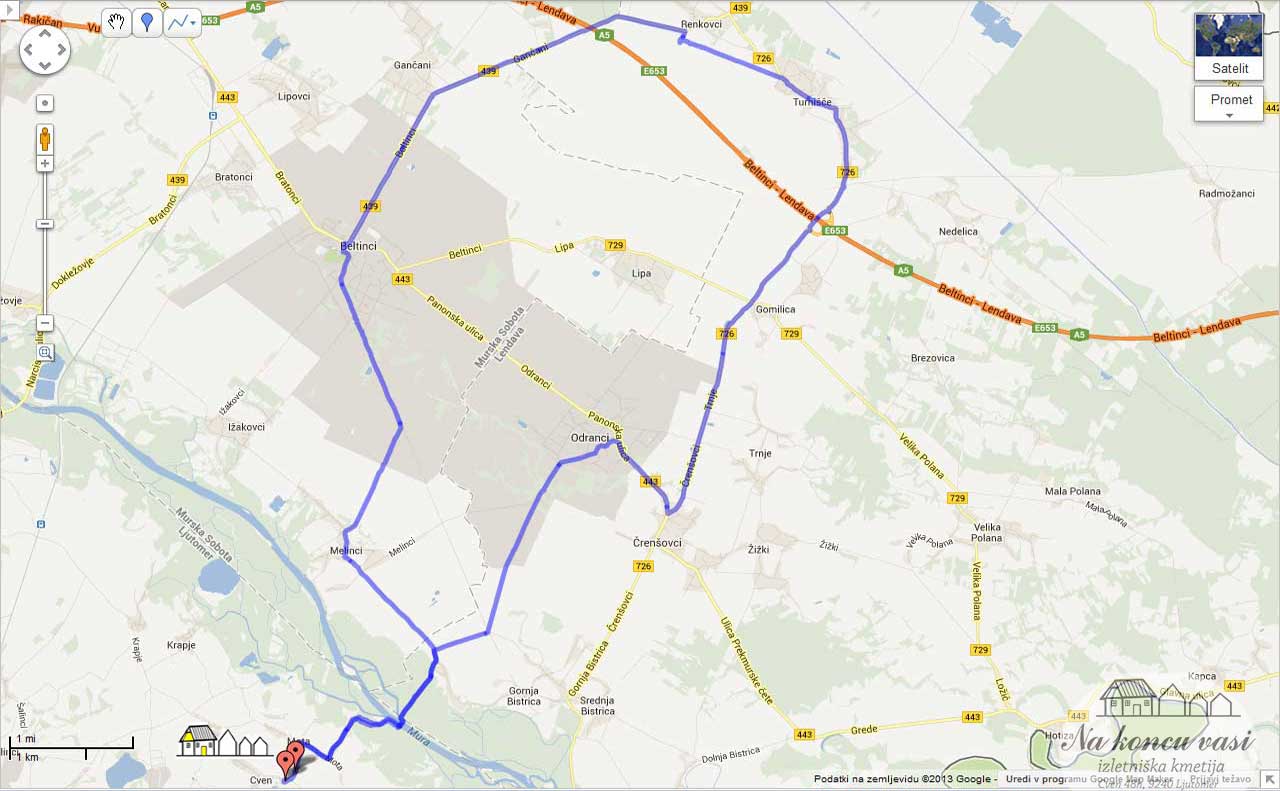 Slika poti - Cven-Odranci-Turnišče-Beltinci
