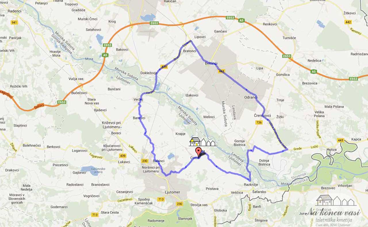 Slika poti - Cven-Dolnja Bistrica-Lipovci-Babinci