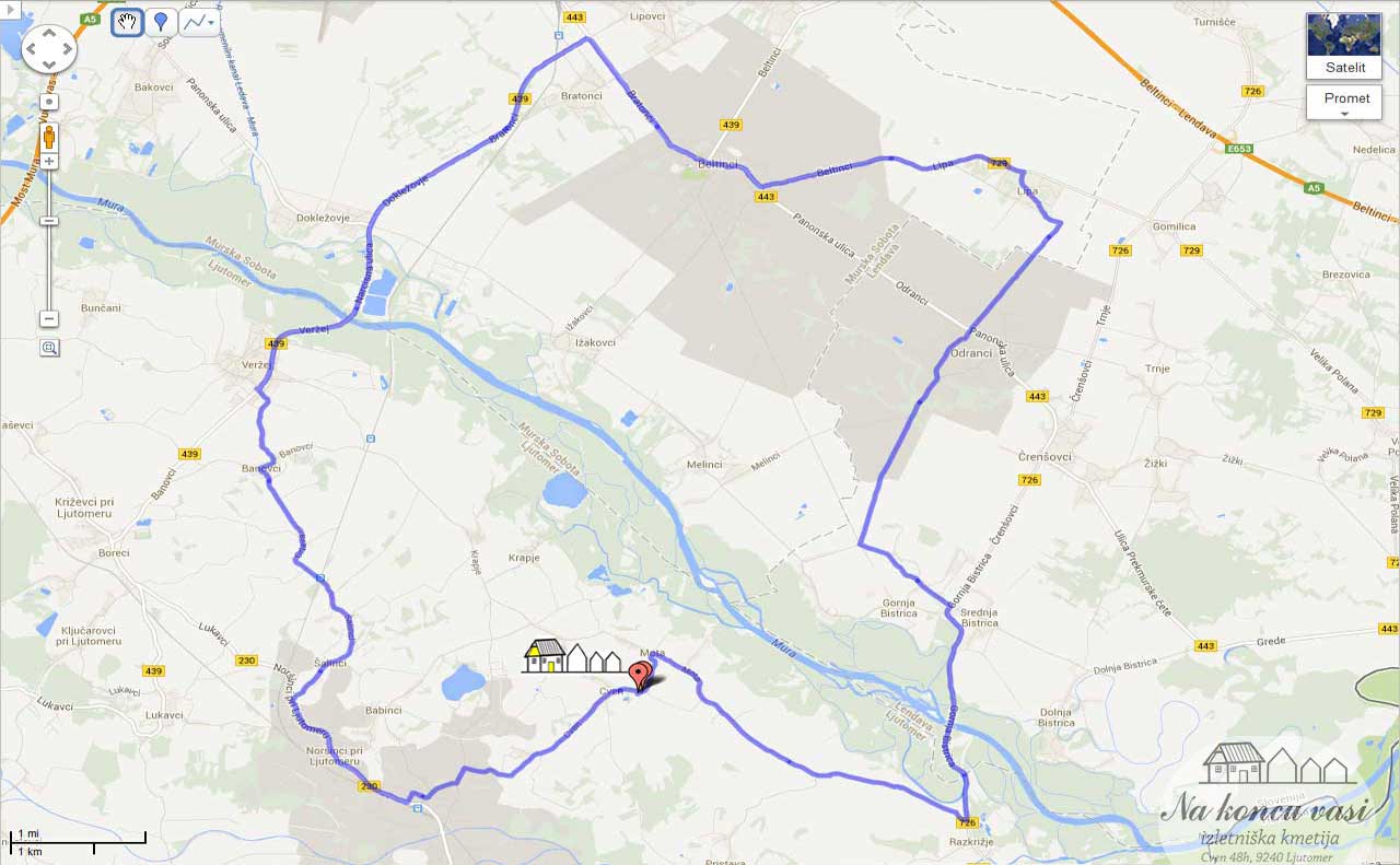 Slika poti - Cven-Odranci-Lipa-Veržej