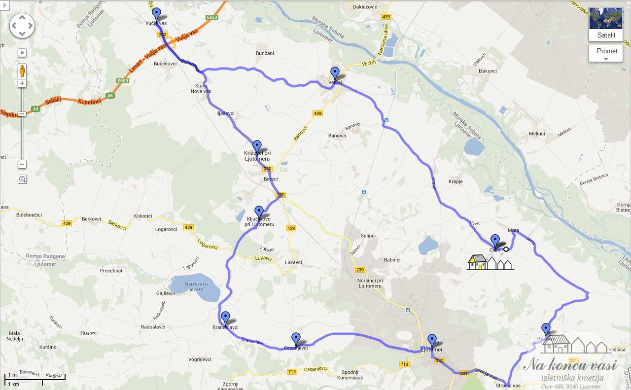 Slika poti - Cven-Pristava-Vučja Vas-Branoslavci