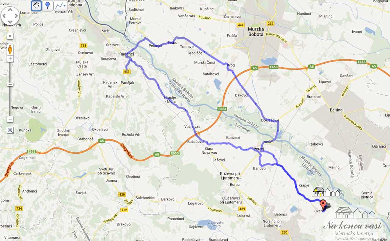 Slika poti - Cven-Radenci-Petanjci-Krog