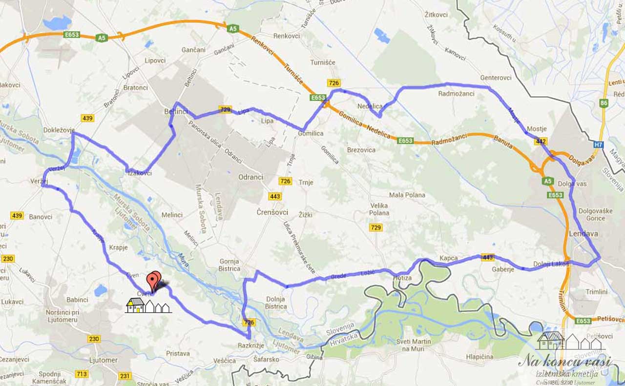 Slika poti - Cven-Lendava-Nedelica-Beltinci