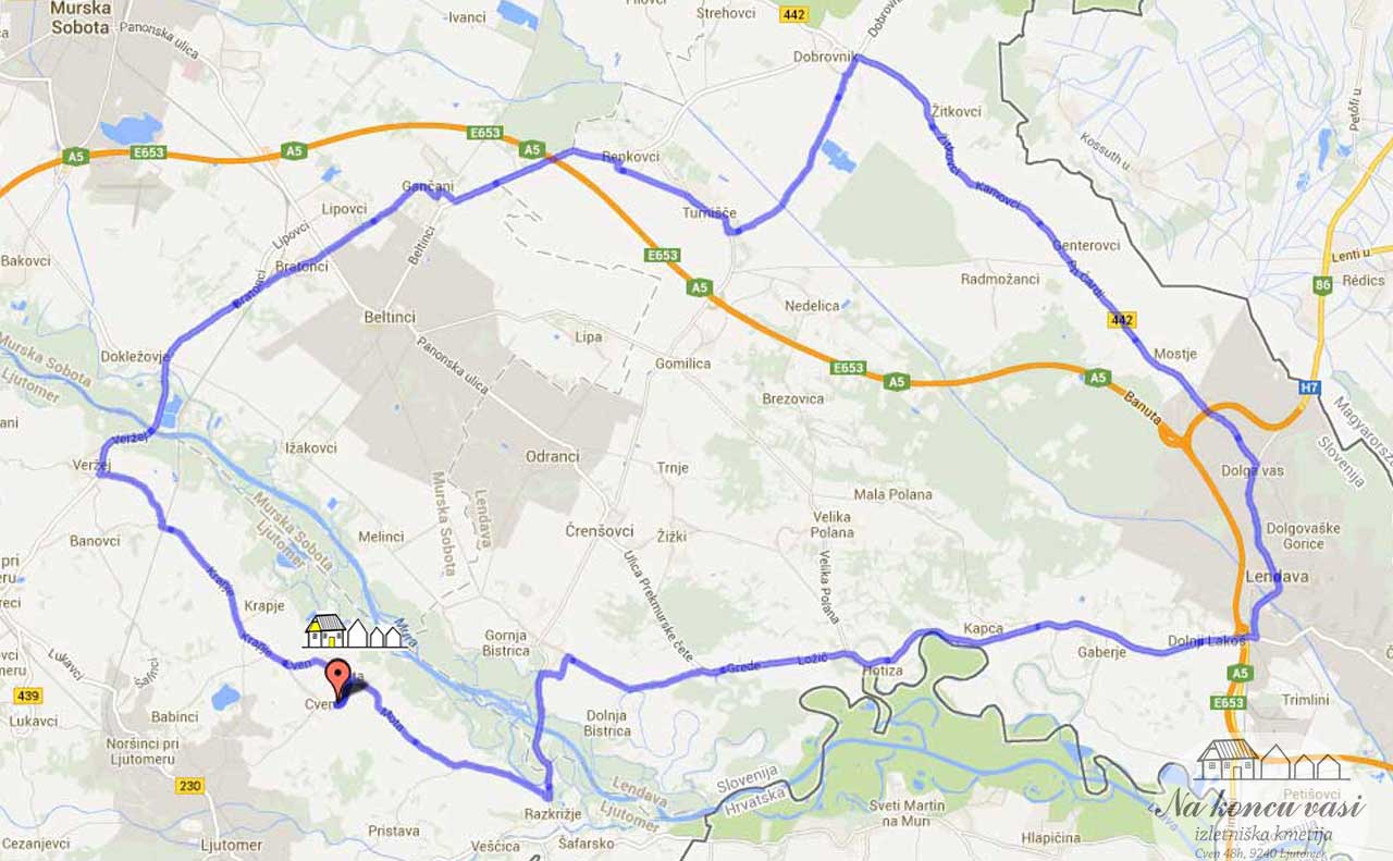 Slika poti - Cven-Lendava-Dobrovnik-Gančani